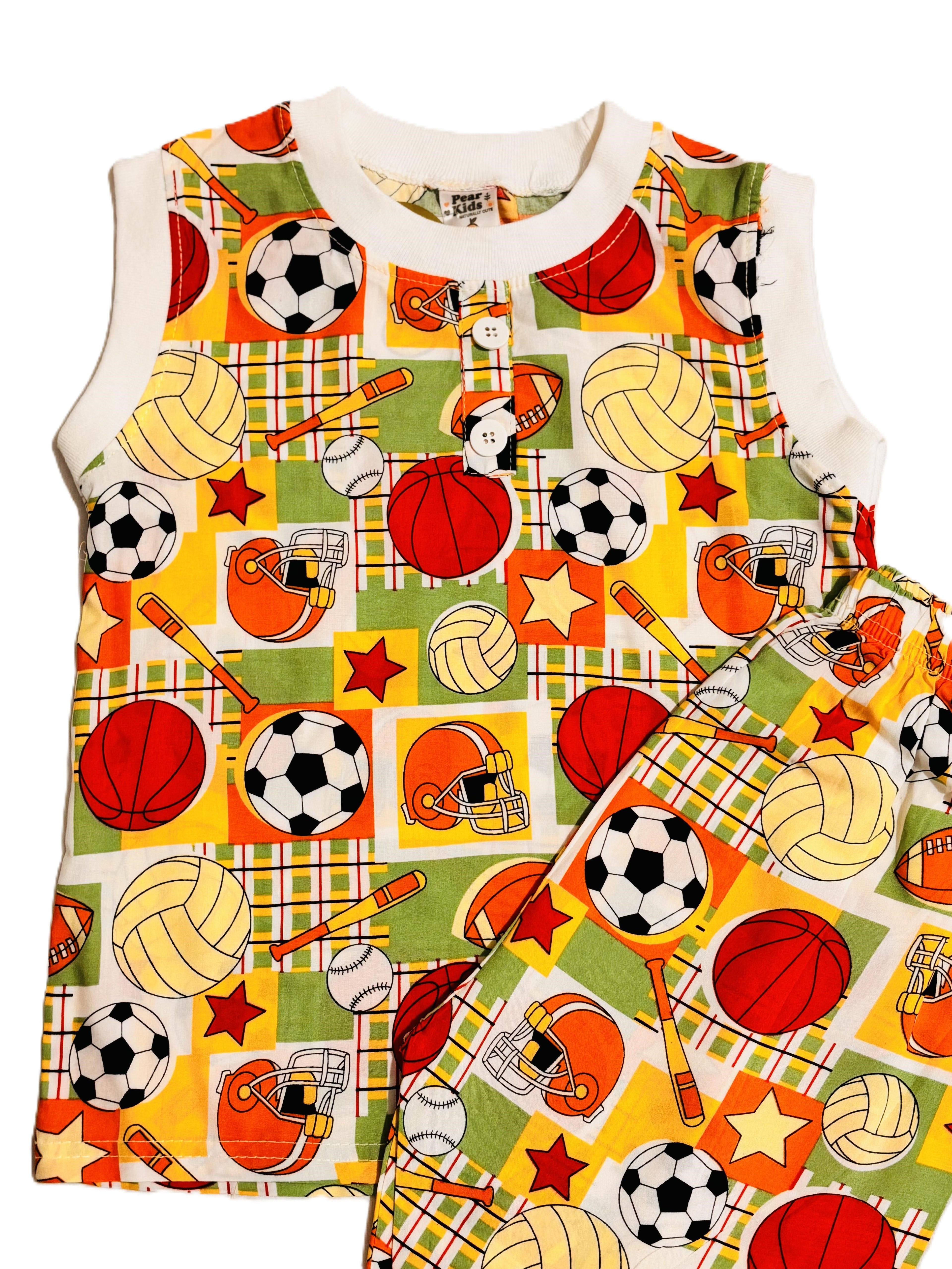 Kids Boy football Print Sleeveless Shirt with Pant Set