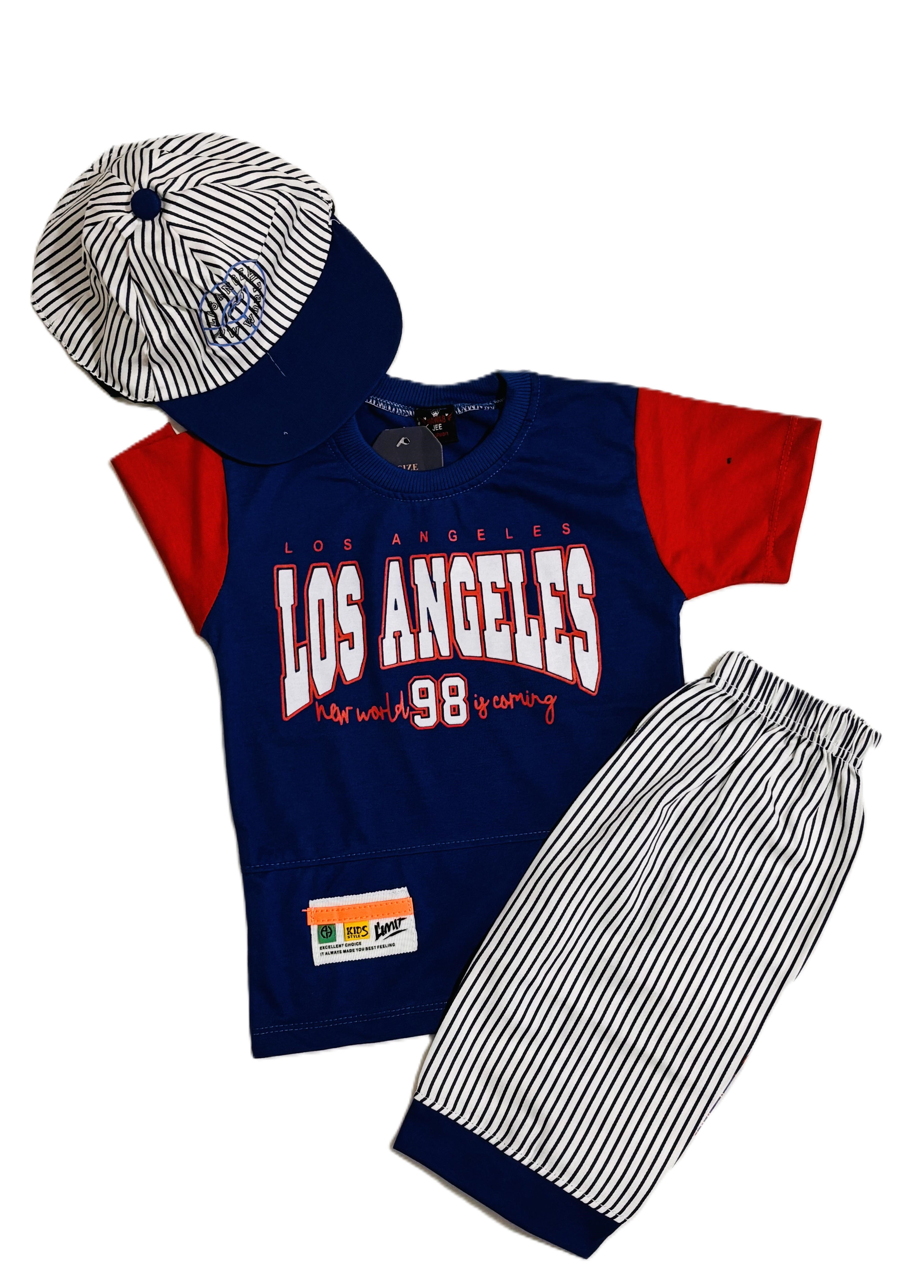 Boys T-Shirt with Striped Pants & Cap set  – Summer Kids Outfit