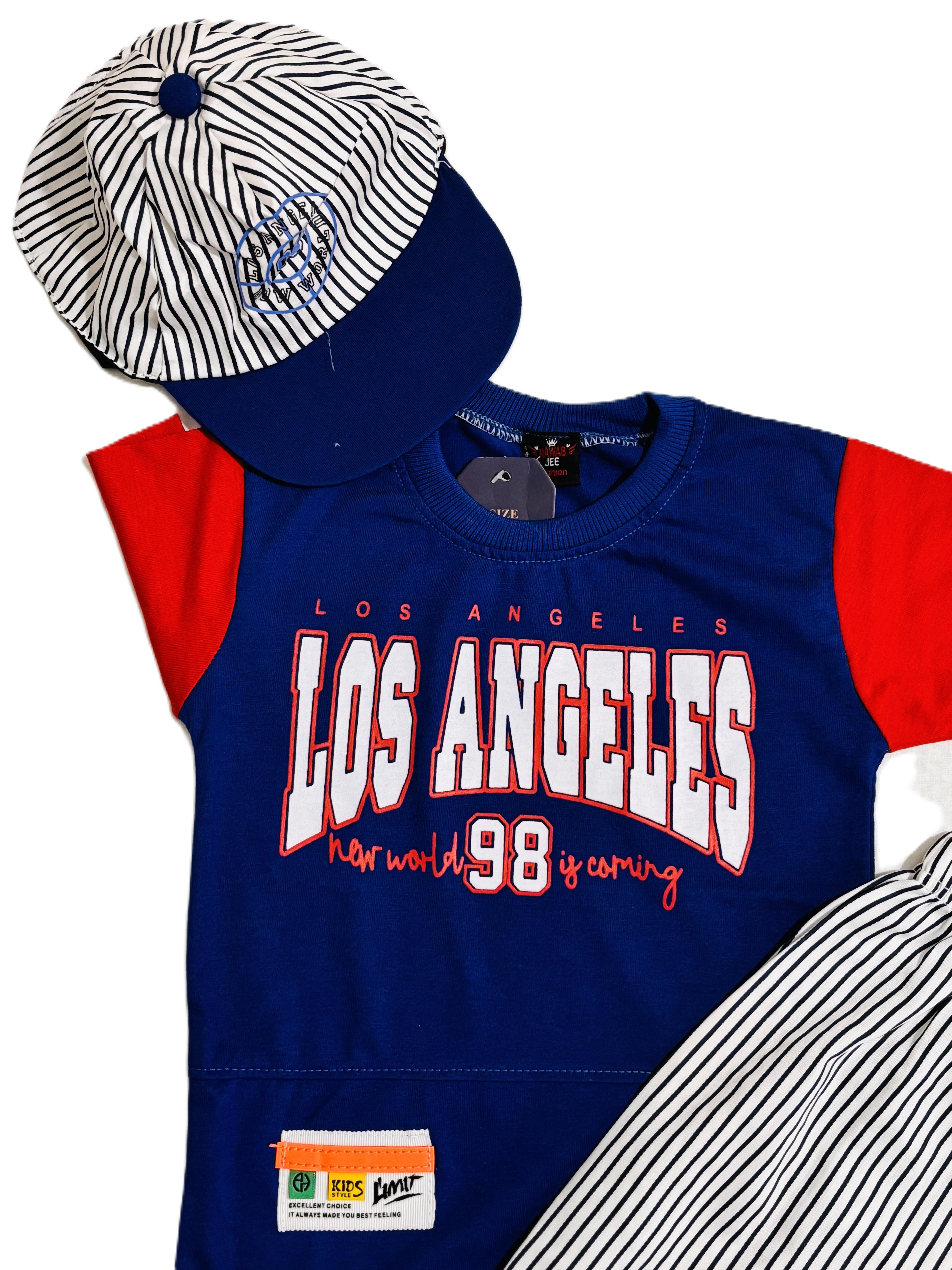 Boys T-Shirt with Striped Pants & Cap set  – Summer Kids Outfit