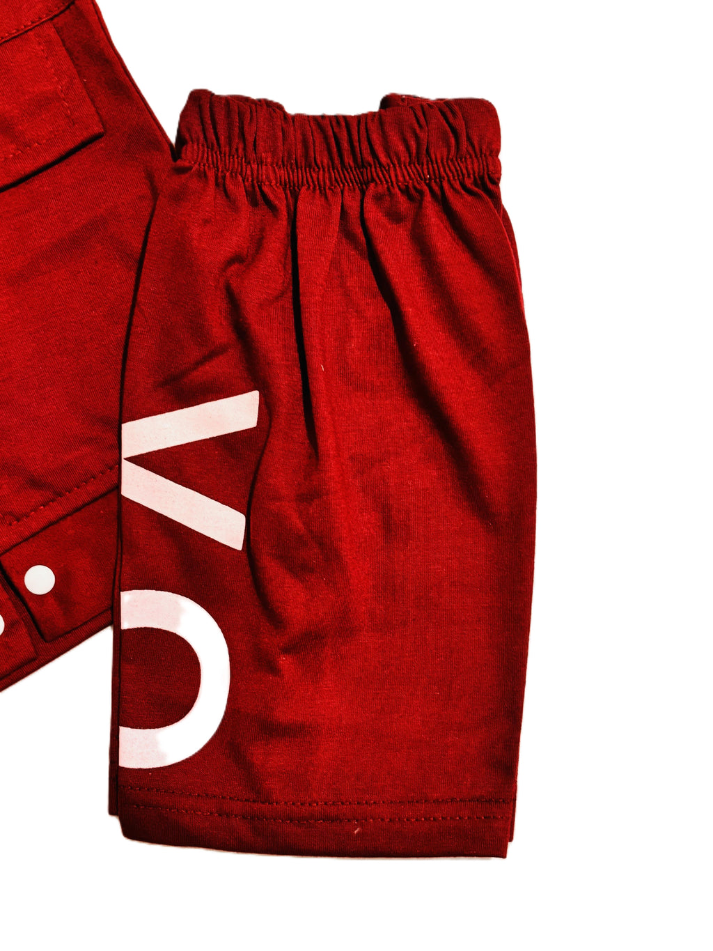 Boys Red Outfit Set – Printed T-Shirt, Shorts & Open Shirt