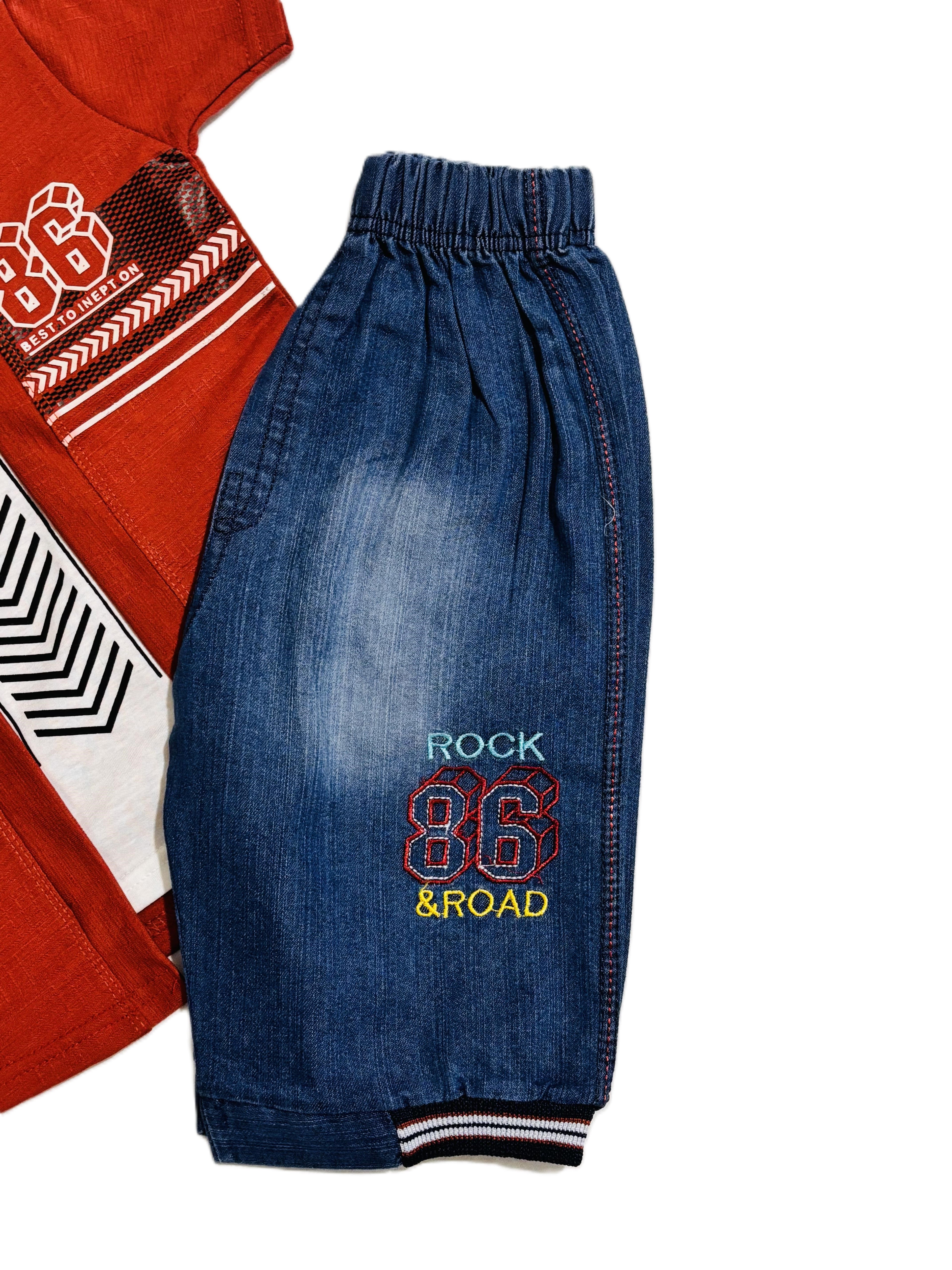 Stylish Kids Boys Summer Outfit | 2 Piece T-Shirt & Denim Shorts Set