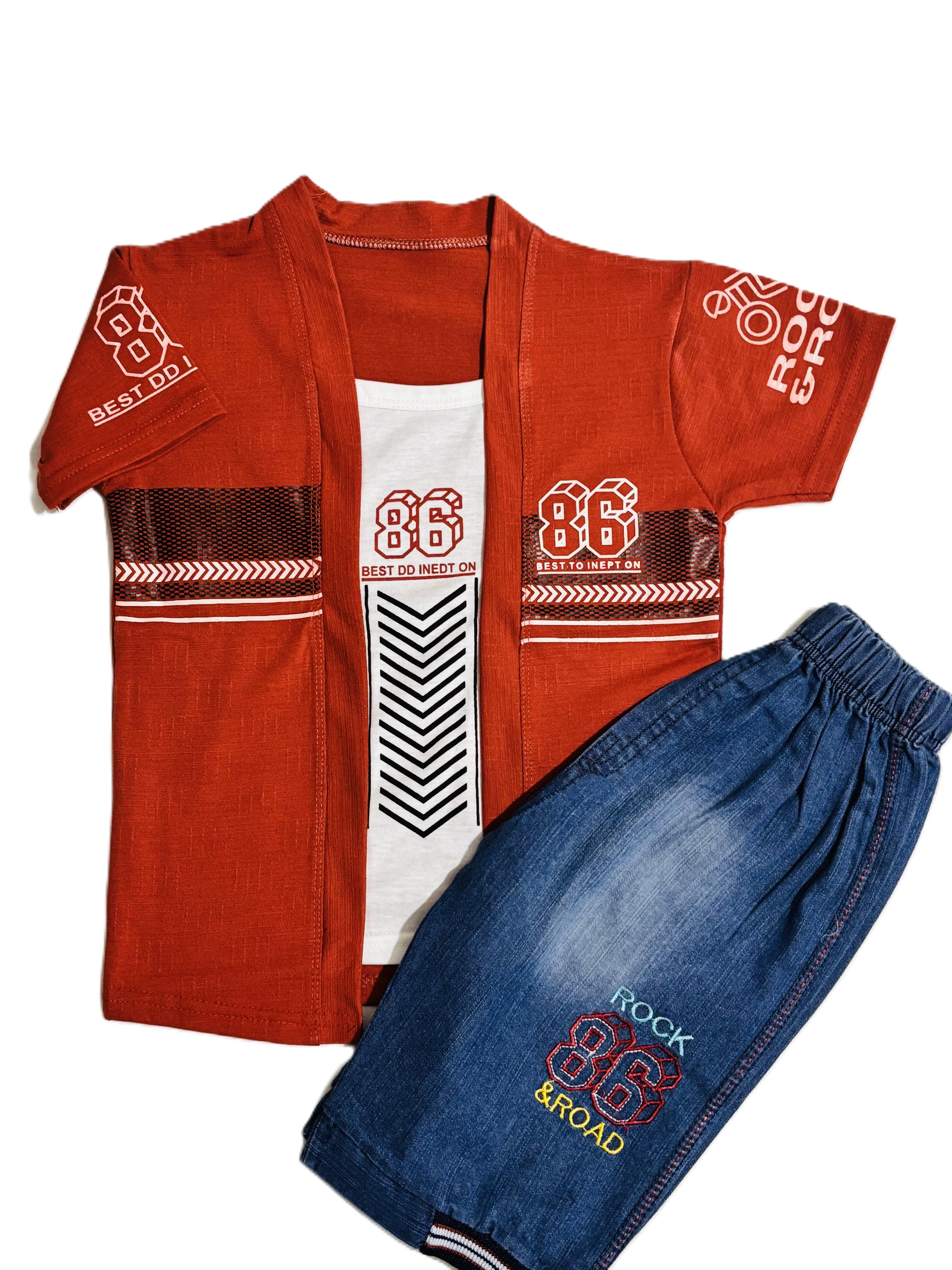 Stylish Kids Boys Summer Outfit | 2 Piece T-Shirt & Denim Shorts Set