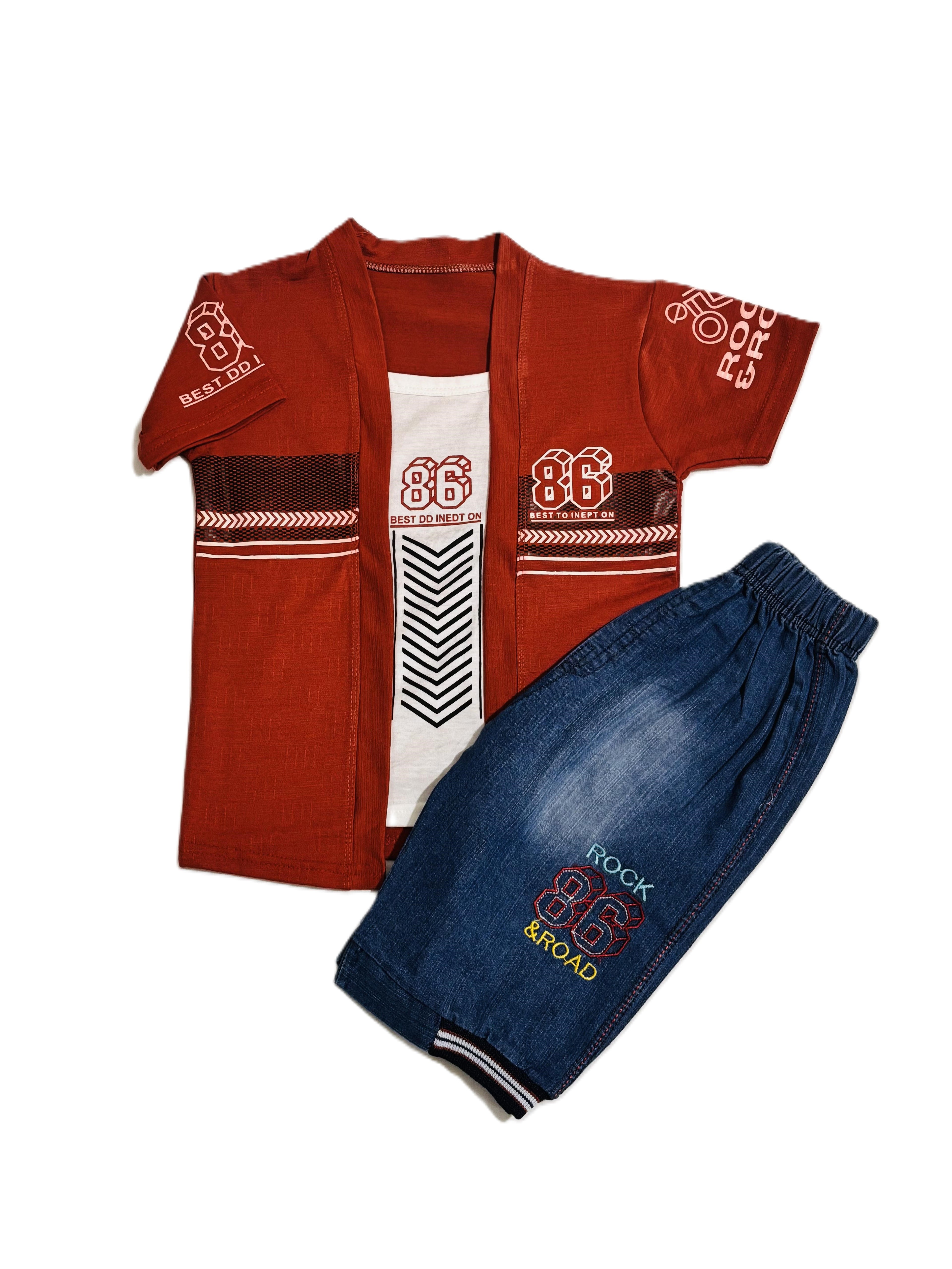 Stylish Kids Boys Summer Outfit | 2 Piece T-Shirt & Denim Shorts Set